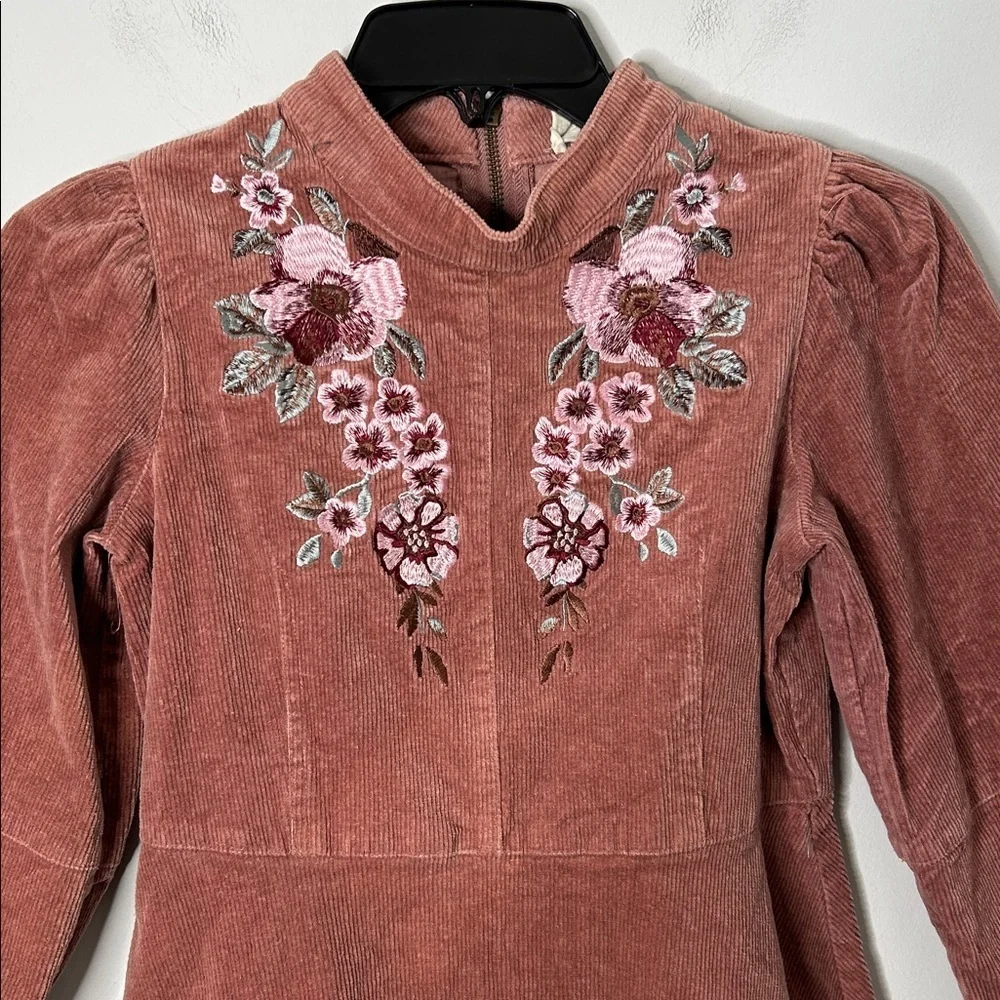 Joyfolie Mia Joy Pink Corduroy Floral Embroidered Girls Dress
